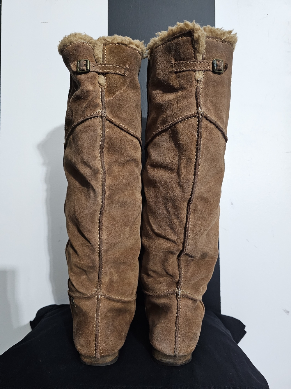 Blowfish Over-the-Knee Suede Boots in Tan with Shearling Trim - Picture 3 of 5